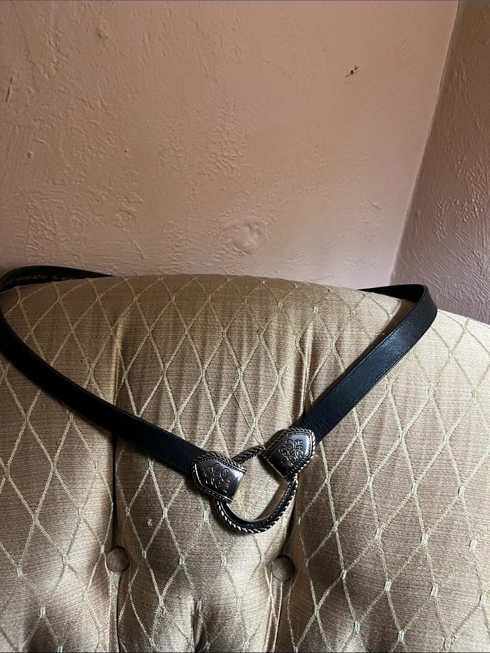 Chico's Black Leather Belt with Decorative Silver-Tone Western Hardware